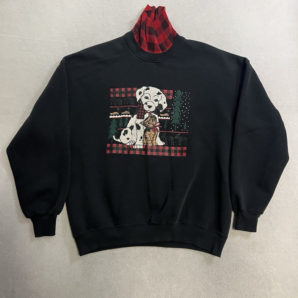 Vintage Gopher Sport Sweatshirt Women's XL Dalmatian Puppy Kitty Christmas